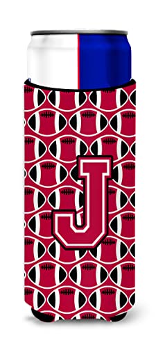 Letter J Football Crimson and White Ultra Beverage Insulators for slim cans CJ1079-JMUK