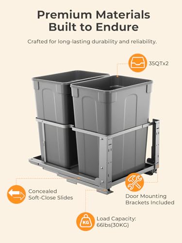 Canecas de basura extraíbles FOHERE 35 QT x2 para cocina miniatura 3