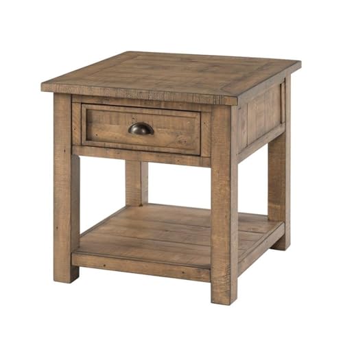 Monterey Farmhouse Rustic End Table, Solid Pine Wood Coastal Side