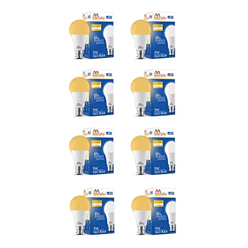 Image of Murphy 9W B22D BEE 3 Star Rated LED Golden Yellow (Warm White) Bulb, Pack of 8 (GLO)