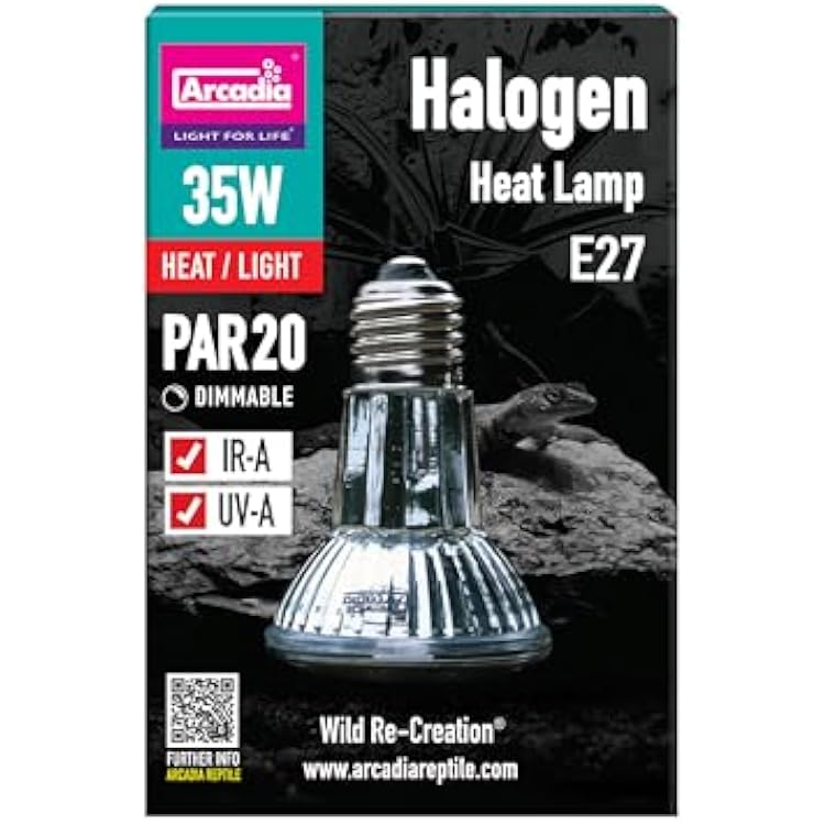 Arcadia Halogen Heat Lamp 35W Focused Beam Infrared & UVA Reptile Heat Lamp Bulb for Bearded Dragons, Tortoises, Turtle Tank and Terrariums, Long Lasting Easy to Use Indoor Heat Bulb for Reptiles