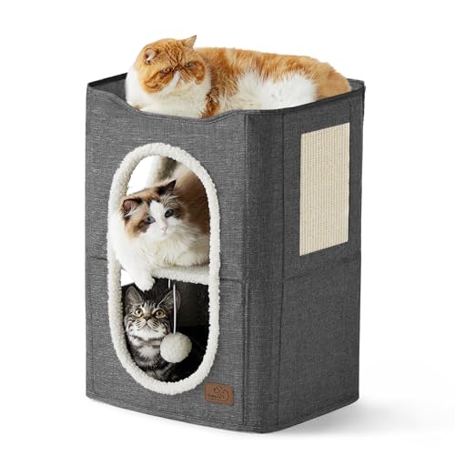 Bedsure 2 Story Cat House with Scratching Board