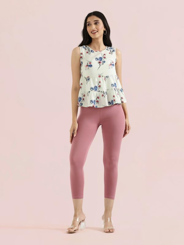 Image of GO COLORS Soft Cotton Stretch Cropped Leggings for Women | Breathable, Mid Rise, Mauve