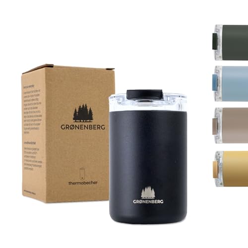 Groenenberg Thermobecher 320 ml | Kaffeebecher to go 100% Auslaufsicher | Hält mind. 4 h warm | Coffee to go Becher aus recyceltem Edelstahl (Black)