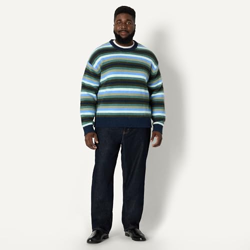 Amazon Essentials Men's Relaxed-Fit Faux Mohair Crewneck Pullover Sweater, Ribbed, Wool Blend, Heavyweight, Navy Blue Stripe Knit, XX-Large by Amazon Essentials - Used condition - Image 7