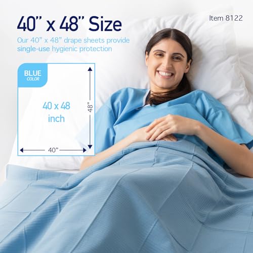 Image of Dynarex Disposable Drape Sheets - 40 inch x 48 inch (Case of 100), Blue, 2-Ply Tissue Paper for Patient Privacy, Exams, and Procedures