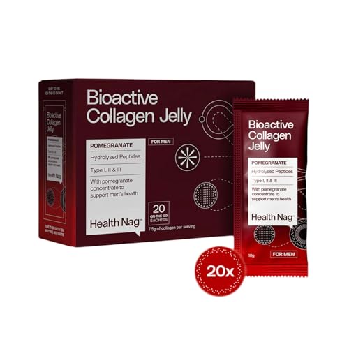 health nag Bioactive Collagen Jelly - 20 Sachets in 1 Box, 100% Pure Hydrolysed Peptides of Type I, II, III & IV On-The-Go-Sachets - Pomegranate - Delivered in a Chilled Van