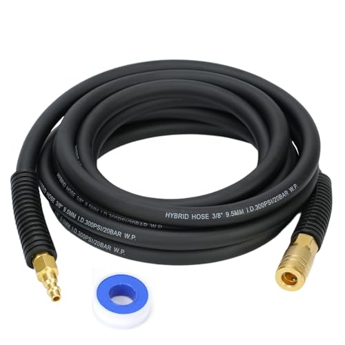 Txecpro Air Compressor Whip Hose 3/8 Inch x 10 Feet Lead in Hybrid Hose with Fittings Flexible and Kink Resistant 1/4 Industrial Quick Coupler and Plug Kit Bend Restrictors - Black