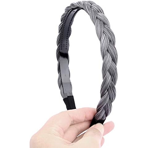 BOBIYA Headband Synthetic Hair Plaited Headband Braid Braided With Teeth Hair Band Accessories for Women Girl (Dark Gray) Cover