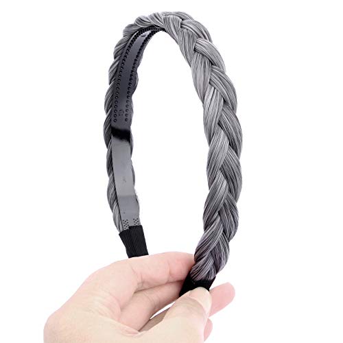 BOBIYA Stirnband Kunsthaar geflochten mit Zähnen Haarband Accessoires für Frauen Mädchen (Dunkelgrau) Cover