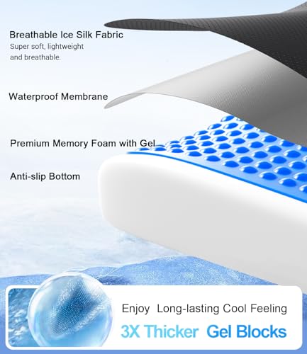 Wheelchair Seat Cushions Cooling, Ergonomic Seat Cushion, Waterproof Silk Fabric, Memory Foam Cooling Gel Office Chair Cushion for Hip Support, Relieve Sciatica, Back, Coccyx, Pressure Sore - Image 4