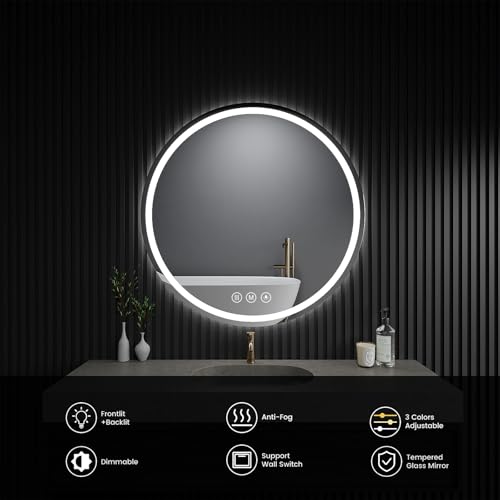 WISSMIELS LED Bathroom Mirror 20 Inch Round Bathroom Mirror with Lights, Circle LED Mirror, Wall Mounted Lighted Bathroom with 3 Colors Brightness, Anti-Fog, Dimmable, Shatter-Proof by WISSMIELS - Image 6