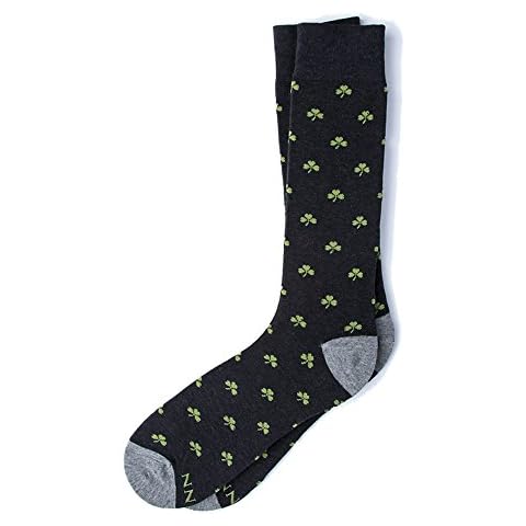 Alynn Men's Hipster Designer My Lucky Shamrock Funky Novelty Crew Dress Socks (Heather Black) Cover