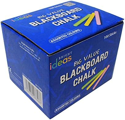Bright Ideas 100 Assorted Colour Chalk Sticks, 8cm Economy Bright and Bold Coloured Chalk Sticks for writing fun on Blackboards, Chalkboard Signs, Slate and School