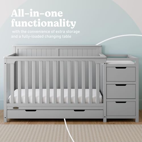 Graco Hadley 5-in-1 Convertible Crib & Changer – GREENGUARD Gold Certified, Fits Standard Crib Mattress, Converts to Toddler Bed and Full Bed, 4 Adjustable Mattress Heights (Pebble Gray) by Graco - Image 2