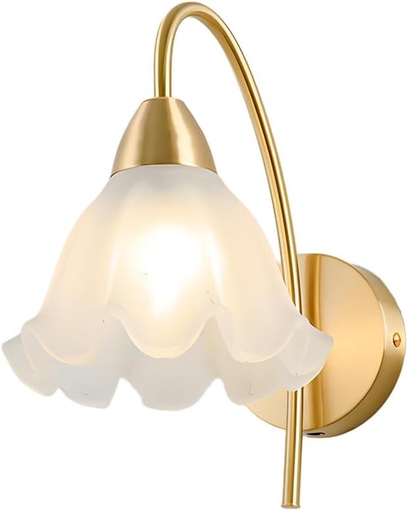 SXECAEPS Modern Brushed Gold Wall Sconce Flower-Shaped Hardwired Bathroom Vanity Lamp Fixture E27 Brass Finishes Mounted Light for Living Room Bedroom Mirror Hallway(A)