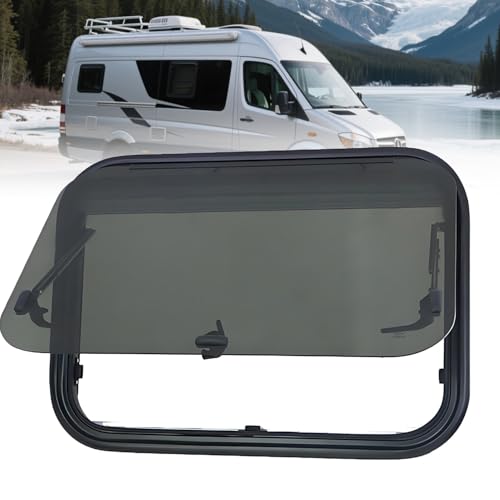 UORDBY Caravan Camper Trailer External Push Window,RV Vent Hinged External Push Out Window,with Roller Blind & Fly Screen, Maximum Opening Angle 70° 450 * 500