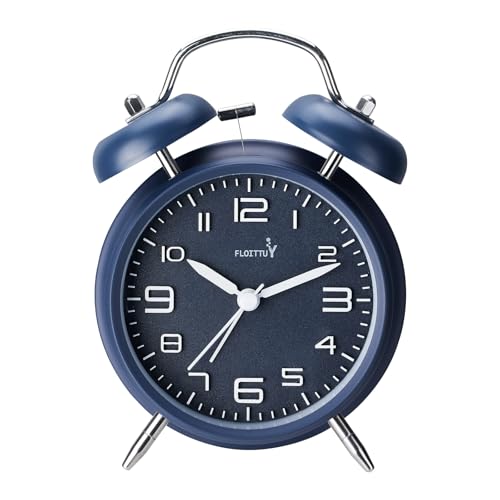 (Loud Alarm for Deep Sleepers 4'' Twin Bell Alarm Clock, Stereo Digital Dial Alarm Clock with Backlight for Bedroom and Home Decoration(Nautical Blue)