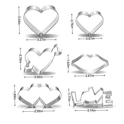 Valentine's Day 6Pcs Cookie Cutter Set- Heart, Lips, Heart With Arrow, Double Heart, Love, Stainless Steel Biscuit Fondant Cutters #TOP1