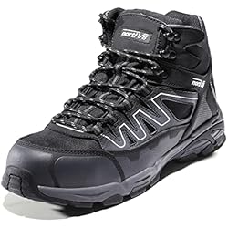 NORTIV8 Botas de Seguridad Piel Hombre Mujer Antiestaticas Botas de Trabajo Hombre Antideslizante de Fibra de Vidrio Puntera Zapatos de Seguridad GRIS NEGRO SNIC224M-E Talla 37 (EUR)