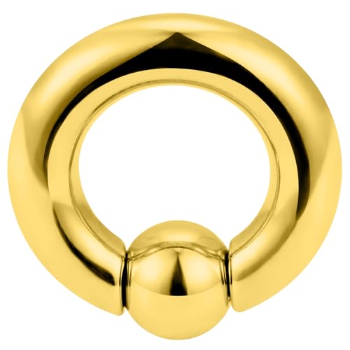 Yaalozei 0G Gold Spetum Rings Ear Gauges Earrings Plug Tunnel Streching Piercing Kit Surgical Stainless Steel Captive Bead Prince Albert Nose PA Cartilage Earring Ring Piercing Jewelry Women Men 16mm