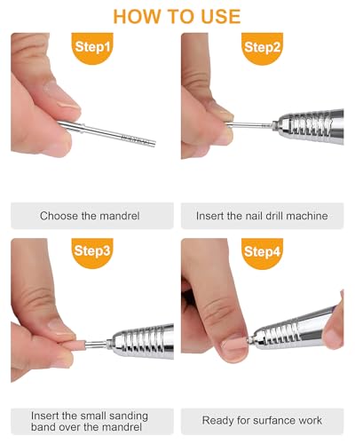 Rolybag Mandrel Nail Drill Bit, Mandrel Bit for Small Sanding Bands, 3/32'' Easy Off Mini Mandrel Bit for Nails, Suitable for Acrylic Nails Gel Manicures, Silver Mandrel Drill Bit 38mm x 3.1mm 3 pcs