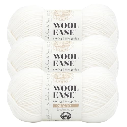 Image of Lion Brand Yarn, Wool-Ease Roving Origins Yarn, Cream, Off White, 3 Pack