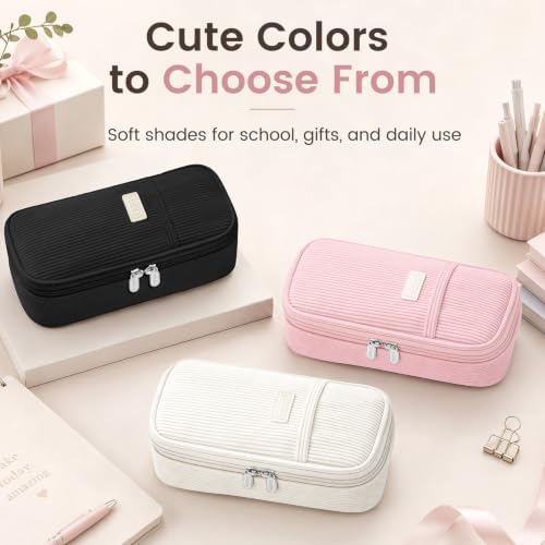 Sooez Cute Pencil Case, Soft Corduroy Pencil Pouch, Large Pen Pencil Bag — view 6