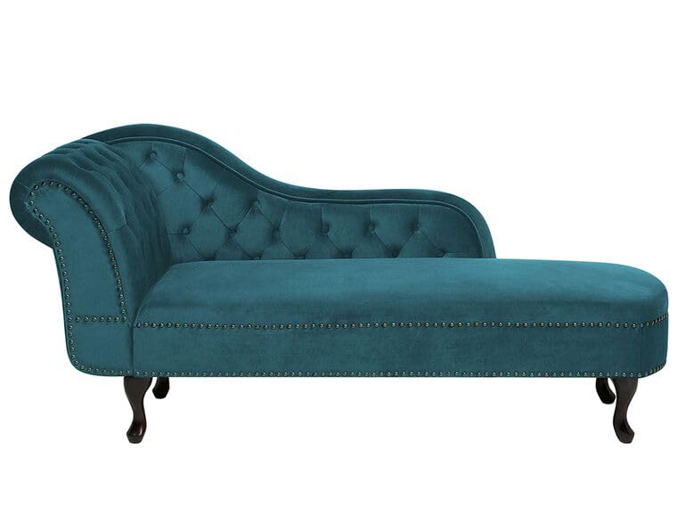 Image of Velvet Modern Chesterfield Chaise Lounge Couch 166 X 63 X 76 for Your Loving Space (Teal, Left Arm)