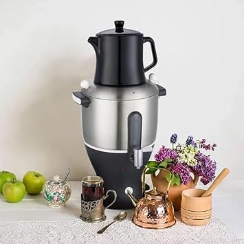 Electric Turkish Tea Maker, 6L Stainless Steel 1500W Double Pot Kettle & Infuser, Electric Samovar, with Keep Warm Function, for Russian and Turkish Tea