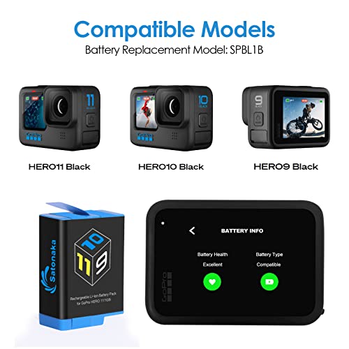 Hero 9/10/11 Battery Charger Set, 6 Pack 1800Mah Batteries & Portable 3-Channel Rechargeable Quick Charger Combo For Gopro Hero 11 Black, Hero 10 Black, Hero 9 Black By Satonaka #TOP2
