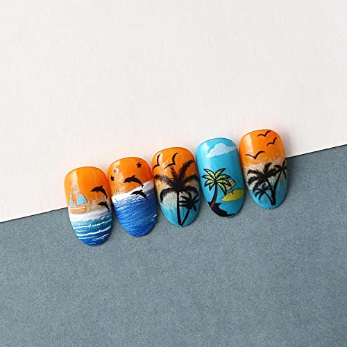 Summer Coconut Tree Nail Art Stickers 5D Acrylic Engraved Nail Stickers 3D Self-Adhesive Nail Art Supplies Decals Cool Sea Beach Palm Summer Nail Art Design Transfer Sliders For Nails Art Decorations #TOP5