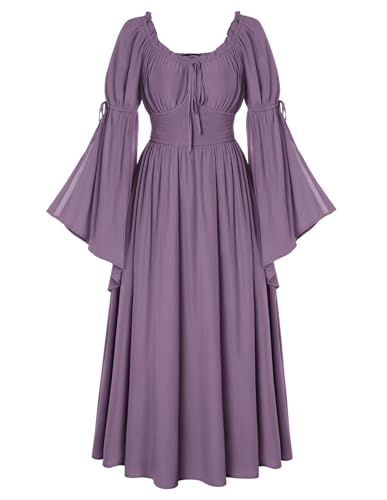 SCARLET DARKNESS Damen Mittelalter Renaissance Langarm Vintage Maxikleid