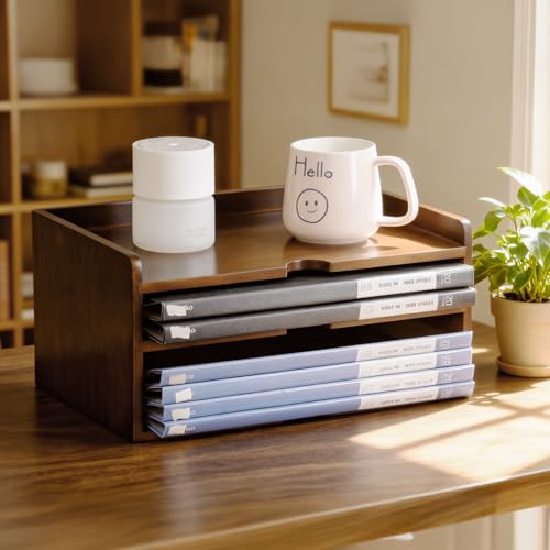 Wooden Desk Organizer with File Sorter, Stackable Paper Tray & Mail Holder by GroveMindoo - Image 9