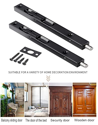 2Pcs 8 Inch Door Bolts,Stainless Steel Concealed Security French Door Latches Flush Bolt With Hardwares, Metal Flush Latch Bolts For Double Door Wood Door Dummy Door, Black #TOP7