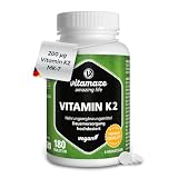 Vitamin K2 hochdosiert & vegan, 200 mcg MK-7 Menaquinon (zertifiziert, All-Trans-Form), 180 Tabletten 6 Monatsvorrat, Natürliche Nahrungsergänzung ohne Zusatzstoffe, Made in Germany