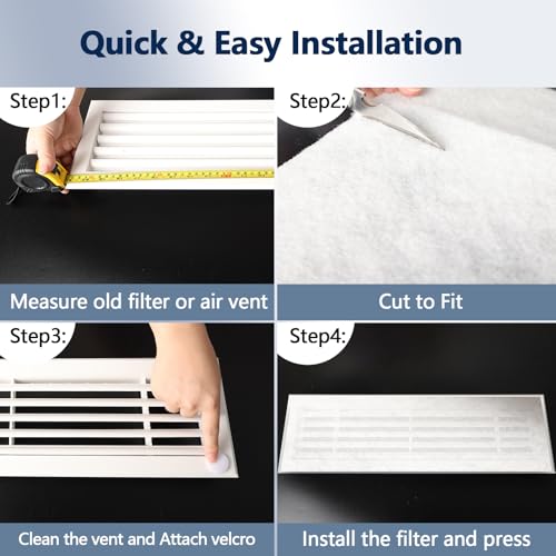 Image of Air Vent Filters, MERV 8 Cut to Fit, 20 inch x 100 inch | Makes Up to 60 Filter Pieces, Electrostatic Filter Material, For Floor, Ceiling and Furnace Vents, 48 Adhesive Hook Tapes