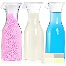3 Pack Laundry Detergent Dispenser with 5 Labels, 40 OZ Plastic Fabric Softener Bottle, Reusable Detergent Container, Laundry Room Organizer for Liquid Soap Powder Bleach Scent Booster Beads