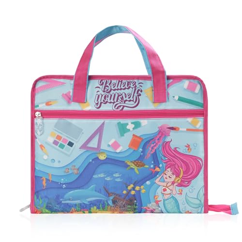 Image of Echo Boomers A4 Kids Drawing Bag | Art & Stationery Organizer with Zipper Pocket (Believe Your Self) Mermaid Print
