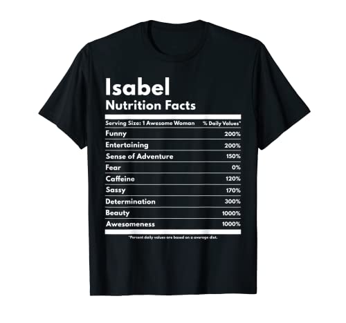 Isabel Nutrition Facts Cadeau humoristique personnalisé Isabel T-Shirt