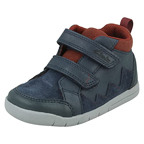 Image of Clarks Rex Park Toddler Leather Boots In Navy Standard Fit Size 9.5