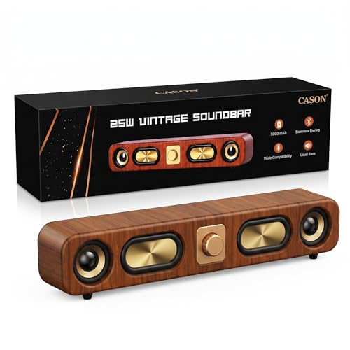 Image of CASON 25W Portable Retro Bluetooth Speaker -Wired USB Laptop Home Speaker with FM Radio Sound,8 Hours Battery Life, Vintage Stereo Speakers & Soundbar for Home (Wooden Brown)