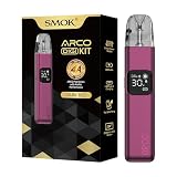 SMOK Arco Digi Pod Kit Vape E Zigarette 1300mAh Akku 5W-30W Leistungsbereich 3ml Pod Top Fill System Type C Ladegerät 0.84 Zoll LCD Bildschirm Kompatibel Mit Arco Pod Cartridge Ohne Nikotin Dunkelrot