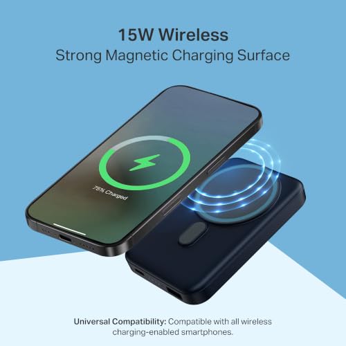 Image of boAt EnergyShroom PB331 (Magsafe) 10000mAh Magnetic Wireless Powerbank, 15W Wireless & 22.5W Wired Charging for (iPhone 16, 15, 14, 13 & 12, Android & Other Qi Enabled Devices)(Deep Blue)