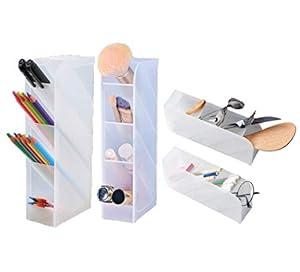 Bengvo Translucent White Pen Stand for Office and School, Pend Holder Organizer for Home Supplies and Office Stationary with 4 Compartment (Size S, Pack of 4pcs)