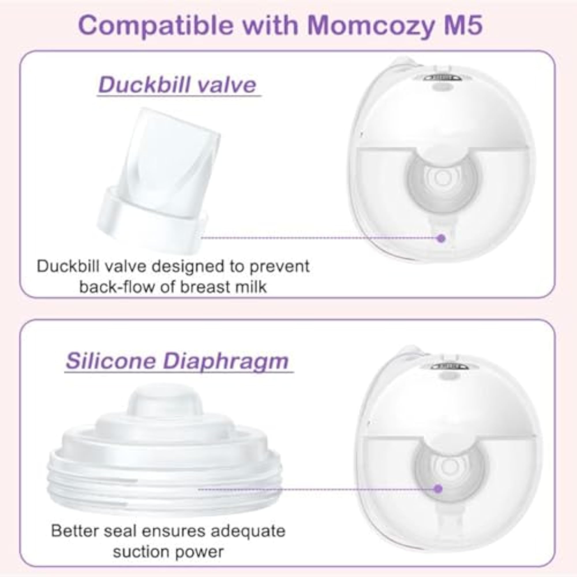 Diaphragm and Duckbill Valves Replacement for M5 Breastpump, 8Pcs