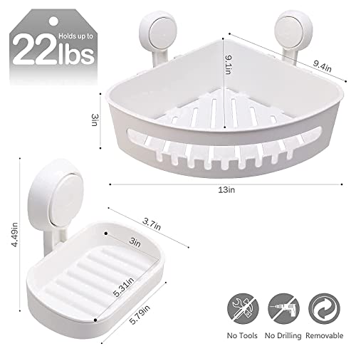Leverloc Corner Shower Caddy & Soap Dish Suction Cup No-Drilling Removable Bathroom Shower Shelf Heavy Duty Caddy Organizer Waterproof & Oilproof For Bathroom & Kitchen - White #TOP1
