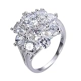 Ganquya Shiny Rhinestone Cubic Zirconia Cocktail Engagement Wedding Statement Ring for Women,Big Size Pave Cluster CZ Simulated Diamond Ring for Party Prom (US size 8)
