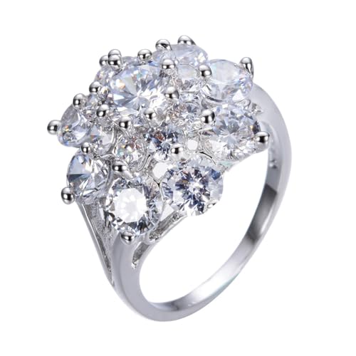 Ganquya Shiny Rhinestone Cubic Zirconia Cocktail Engagement Wedding Statement Ring for Women,Big Size Pave Cluster CZ Simulated Diamond Ring for Party Prom (US Size 8)