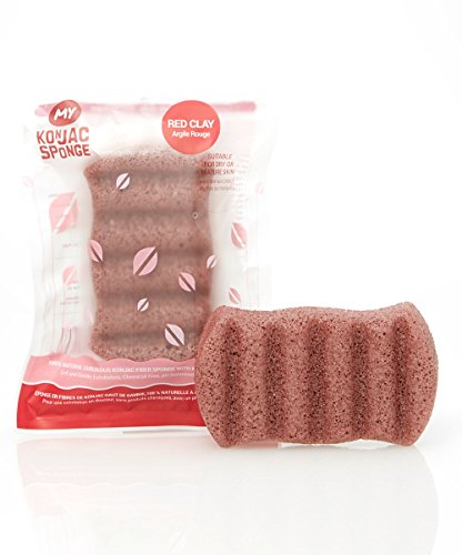 MY Konjac Sponge All Natural Fiber Body Sponge with moisturizing French Red Clay. Excellent for dry or mature skin types. Leaping Bunny Cruelty Free and The Vegan Society approved.